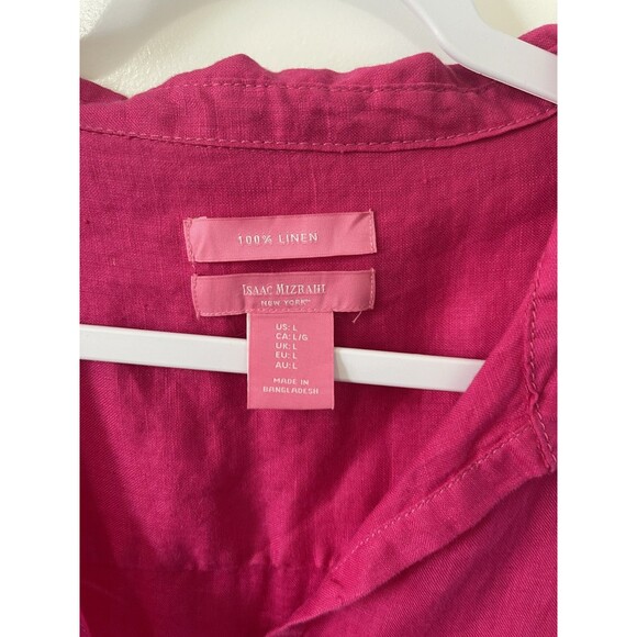 Isaac Mizrahi size L Pink Magenta 100% Linen 3/4 Sleeve Collar Popover Top NWOT - Picture 3 of 5